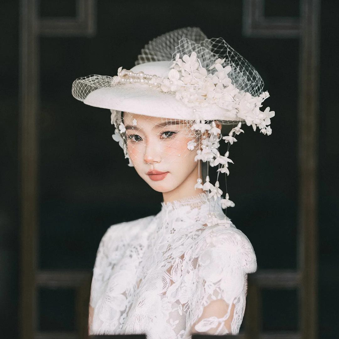 White Tulle Fascinator French Hepburn Style