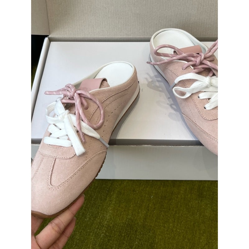 Femmes Mule Style Vintage Couleur Block Dentelle Up Trainer Sneakers Summer Casual Toe fermé Sli