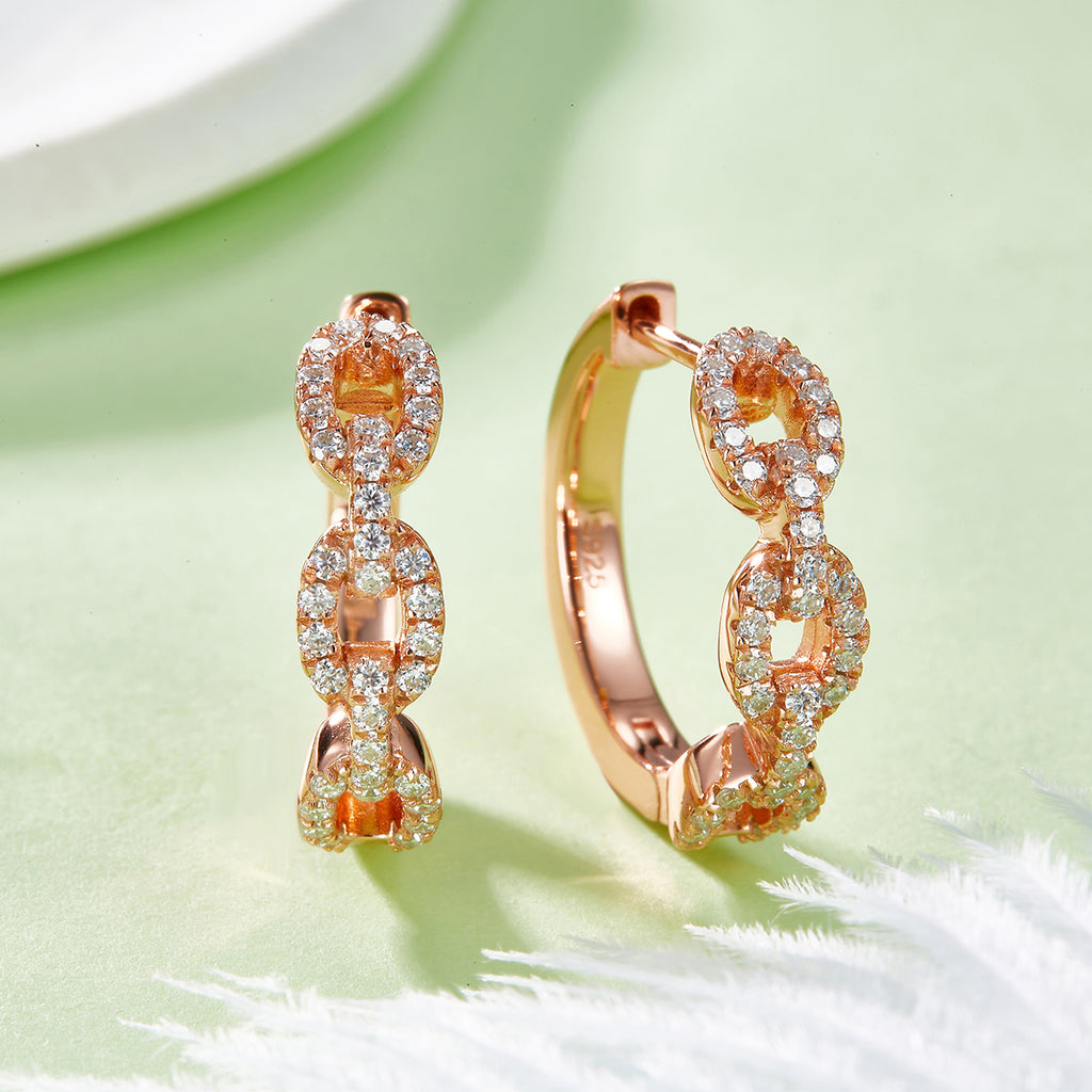 6g 18mm S925 Argent Sterling Chaîne torsadée Lien Boucles d'oreilles Moissanite Pave Huggie Hoops