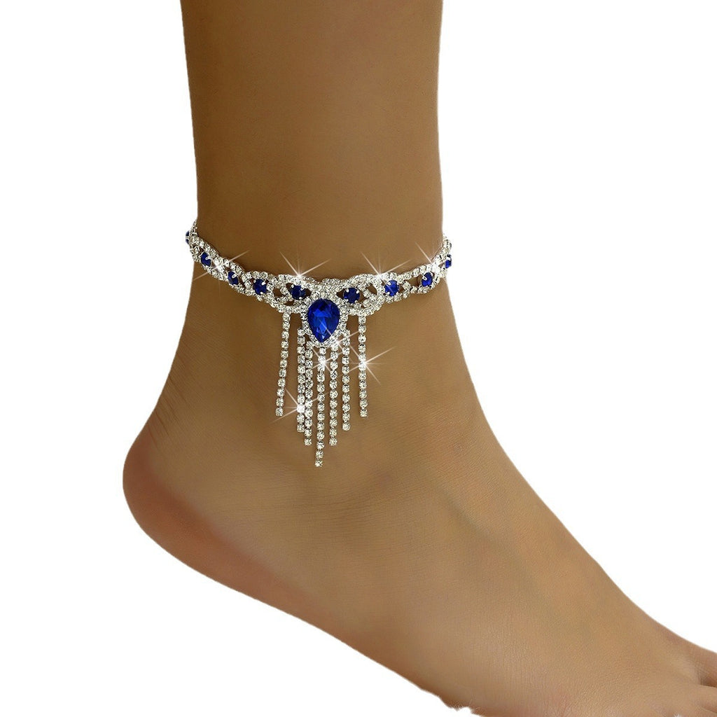 Sexy et fashionable Bow-Knot Water Drop Tassel Anklet pour les femmes Beach Vacation Style Ankl