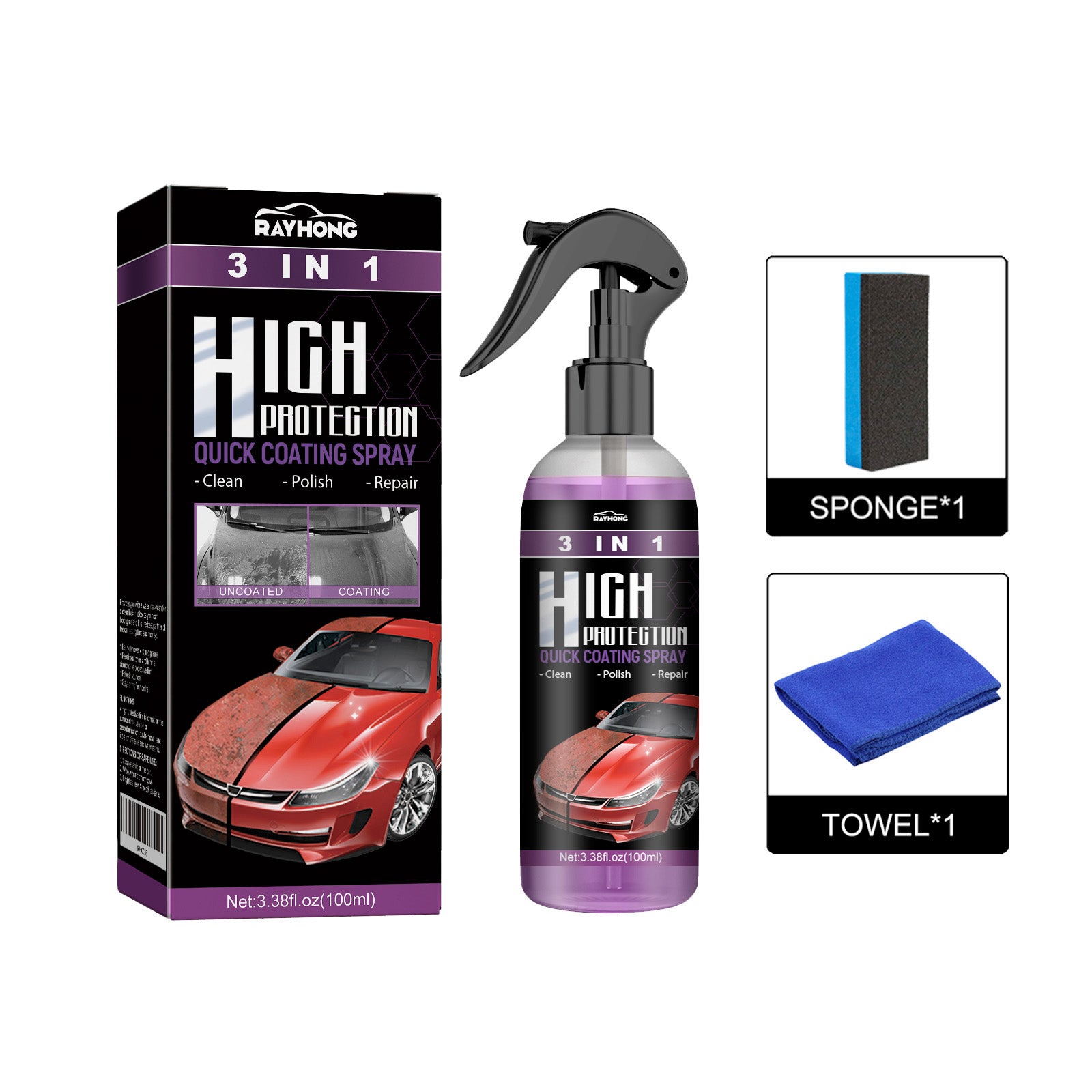 3 En 1 Spray de revêtement rapide de voiture haute protection