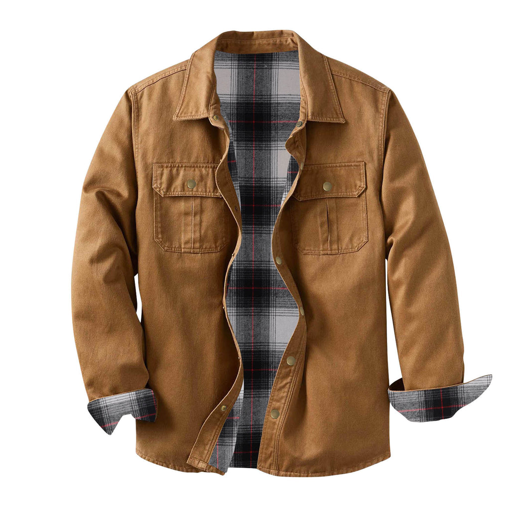 Veste de travail en toile lavée avec une doublure en plaid