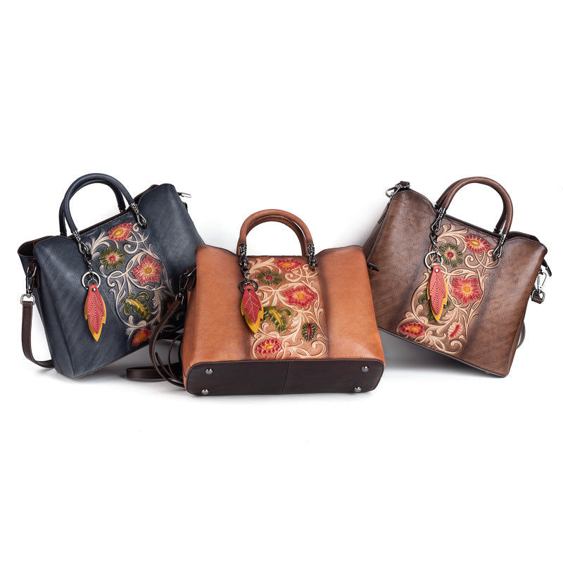 Retro cuir véritable emboîté Détresse Simple Grand Sac à Tote de Capacité