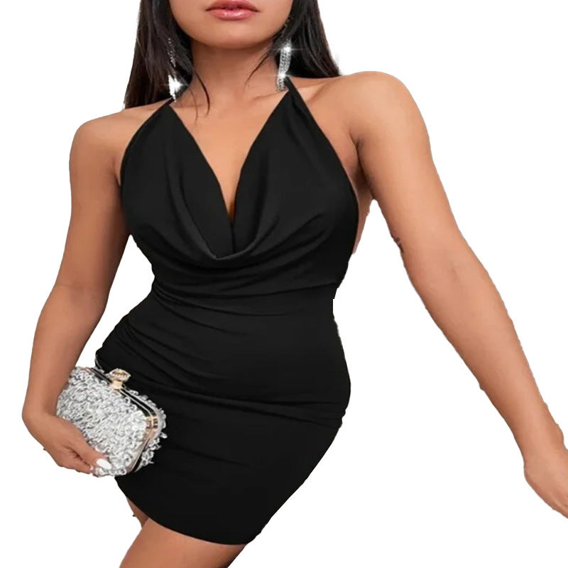 Été Deep V col Robe Tempérament Sling Robes Halter sans dos Vêtements Femmes