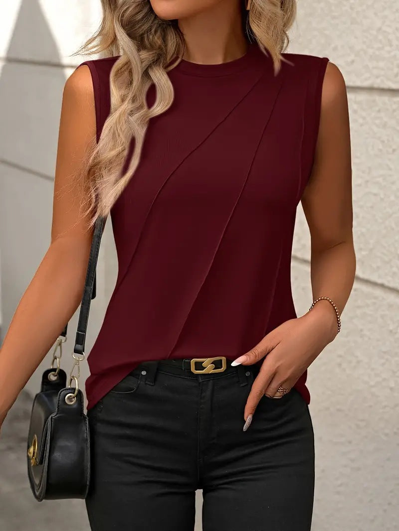 T-shirt sans manches sans manches en couleur unie d'été européen et américain