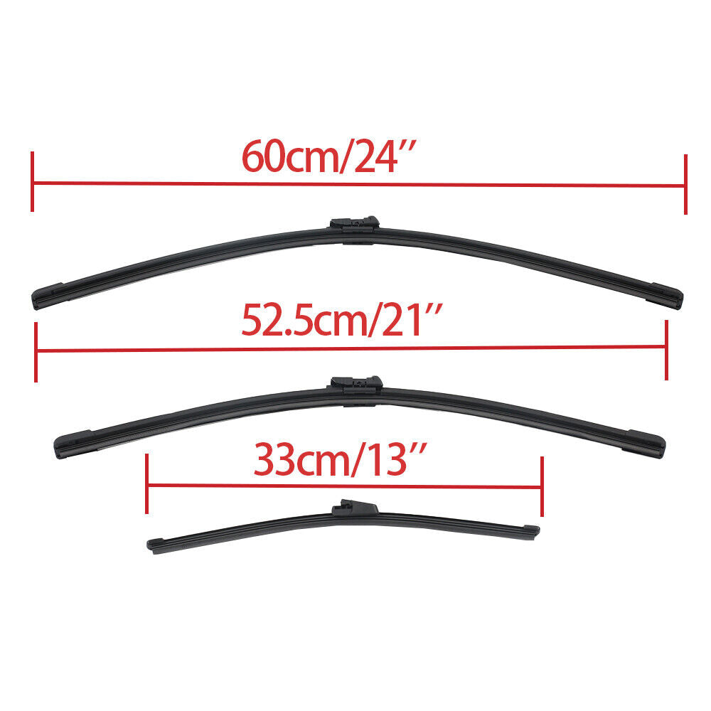 3er Set Scheibenwischer Vorne & Hinten Flachbalkenwischer 60cm 52