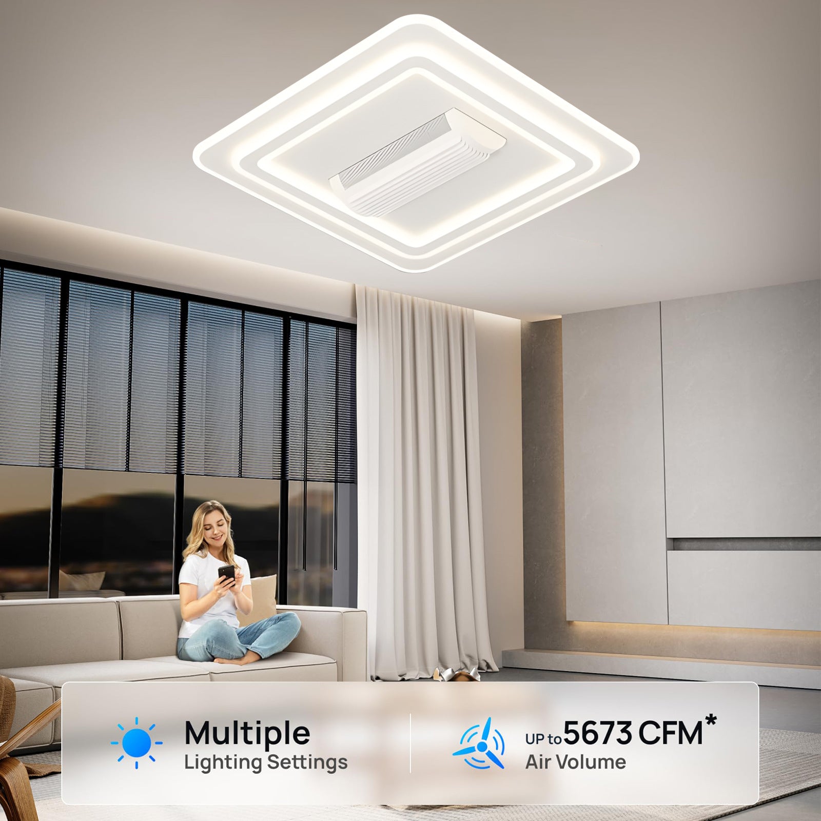 Lampe de ventilateur sans leafless avec télécommande contrôlée par l'application et graduation progressive