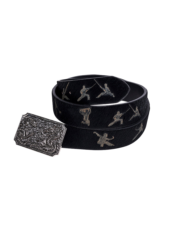 Character Cheval Carving Double Dragon métal boucle ceinture