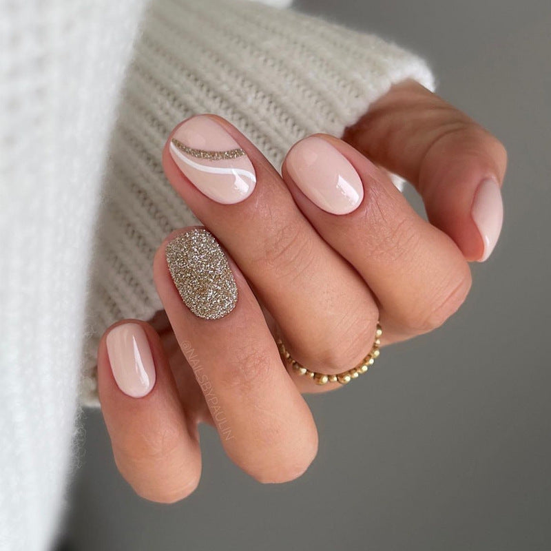 Faux ongles de chaîne en Strass Floral style français pour les femmes