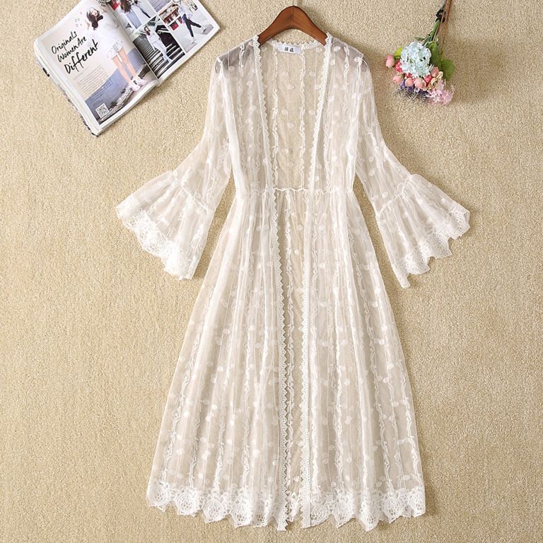 Dentelle Mesh Trois quarts de manches Cardigan Châl
