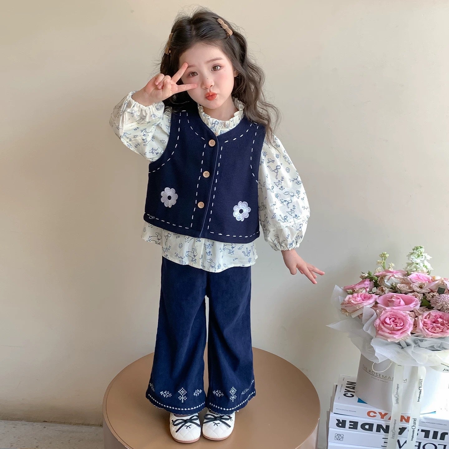Style Vest Shirt pour les petites filles fashionable Ensemble de trois pièces