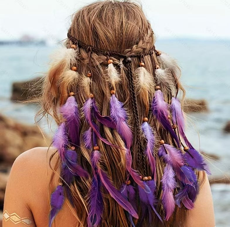 Coiffures longues bicolores Bohemian Feather Headwear
