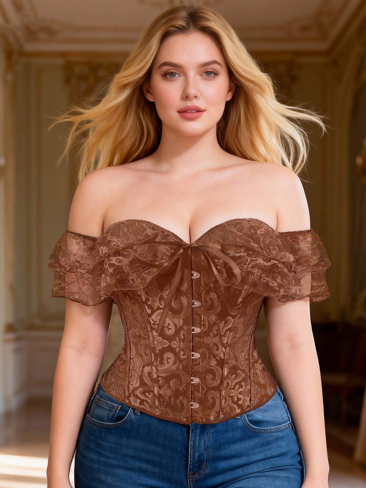 Border Palace Corset Dentelle Sexy Fishbone Soutien-gorge Robe minceur One-Sholder Waist Femme Supp