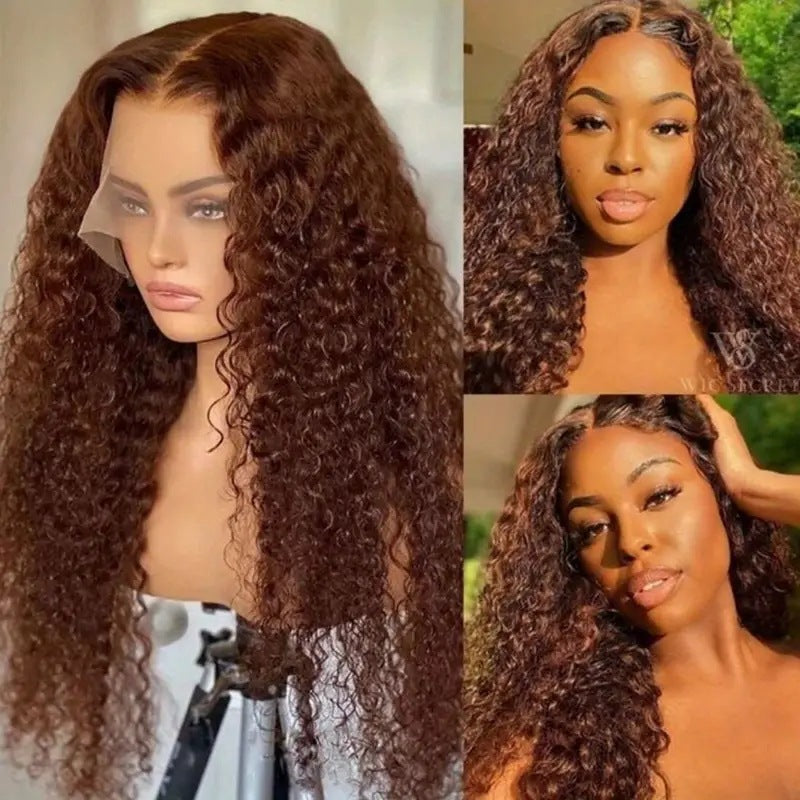 Attaché à la main noir Petit galet européen et de style américain Perruque avant Long Curly Black V