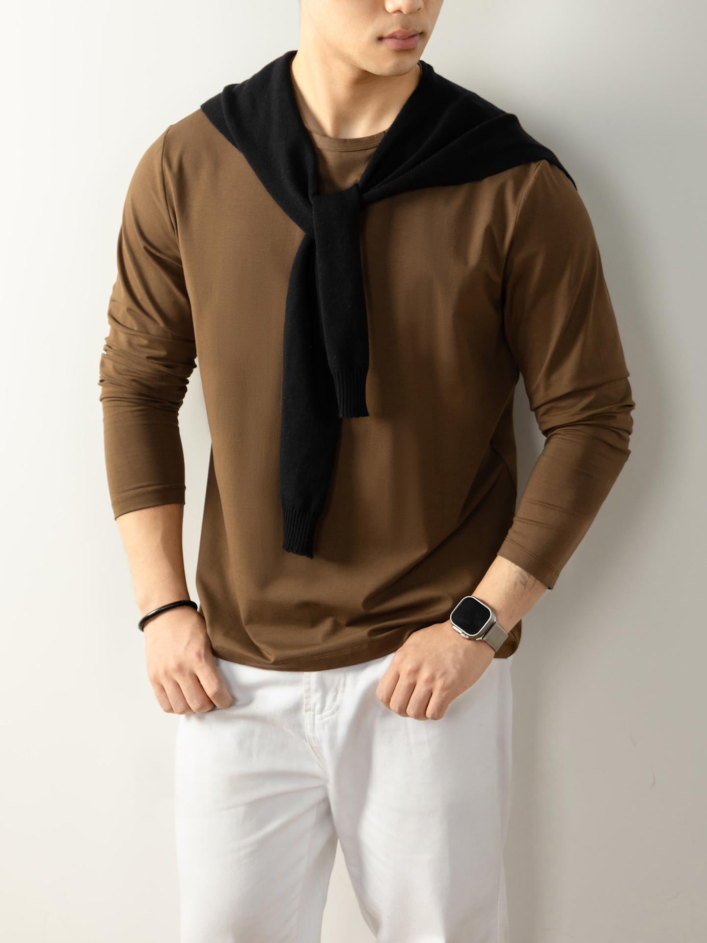 T-shirt en coton à manches longues Langan Modal pour hommes