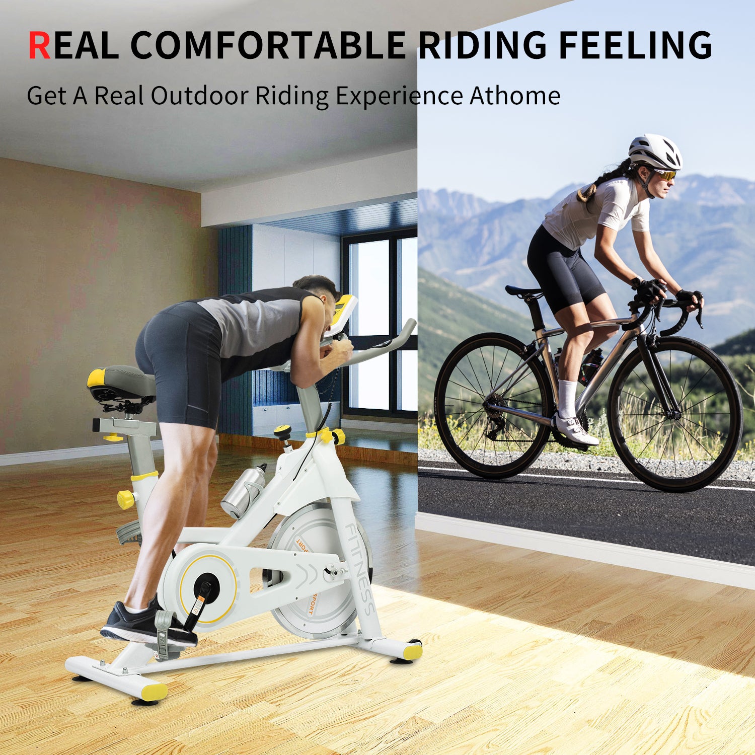 Vélo d'entraînement à vélo intérieur avec siège confortable Coussin jaune+ Blanc