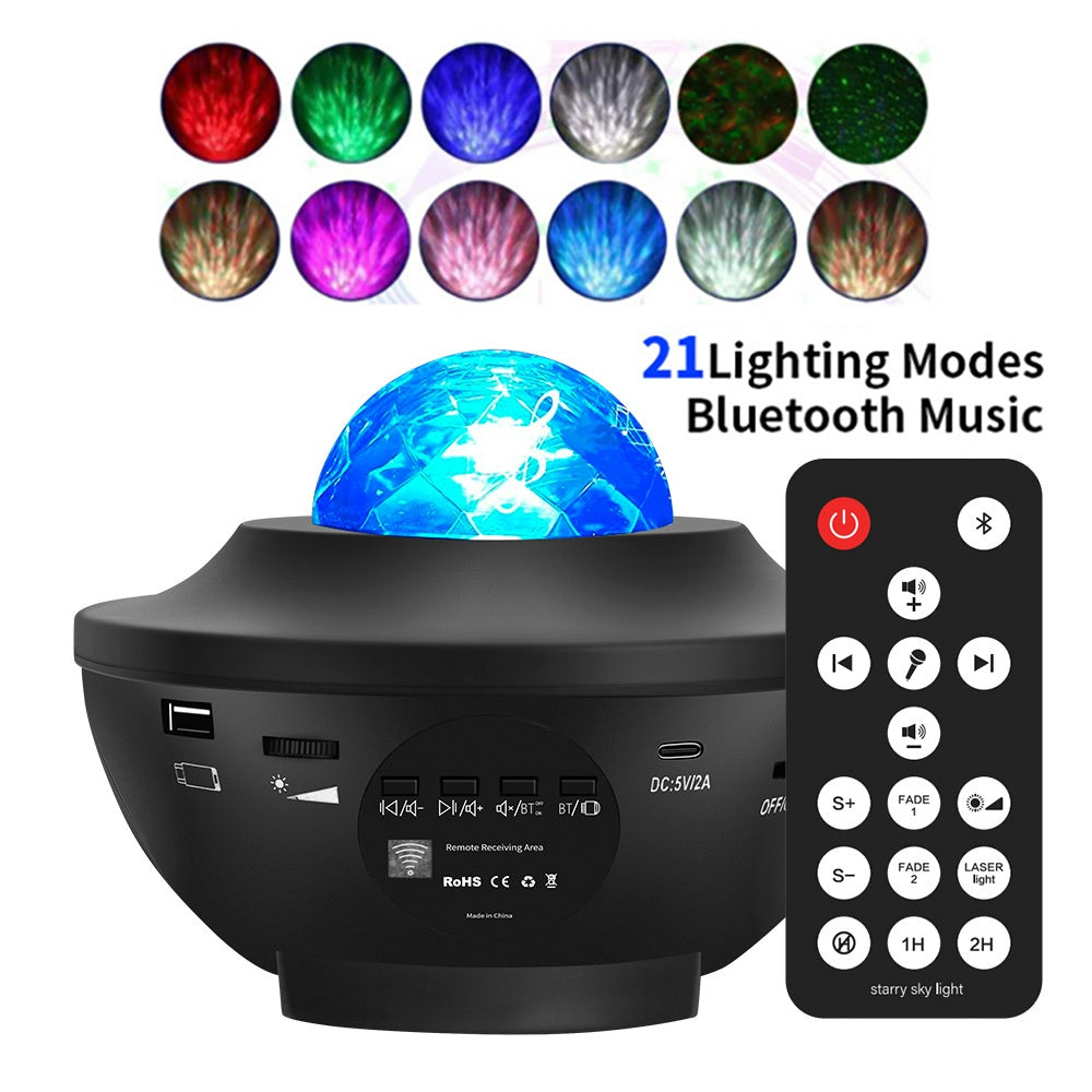 Petit Bol Starry Sky Projection Lampe USB Bluetooth Musique Rotation eau Ripple laser Atmo