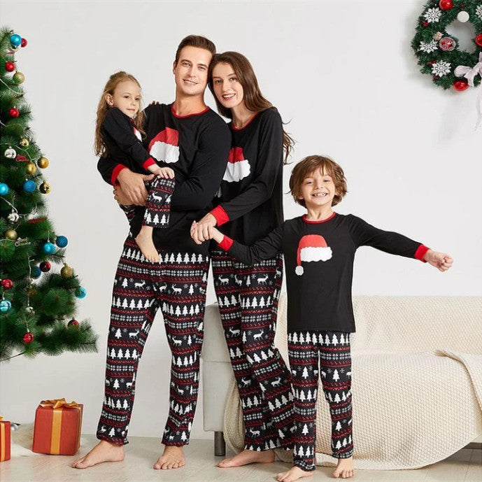 Ensemble de pyjamas d'automne et d'hiver Maison porter Chapeau de Noël imprimé costume parent-enfant