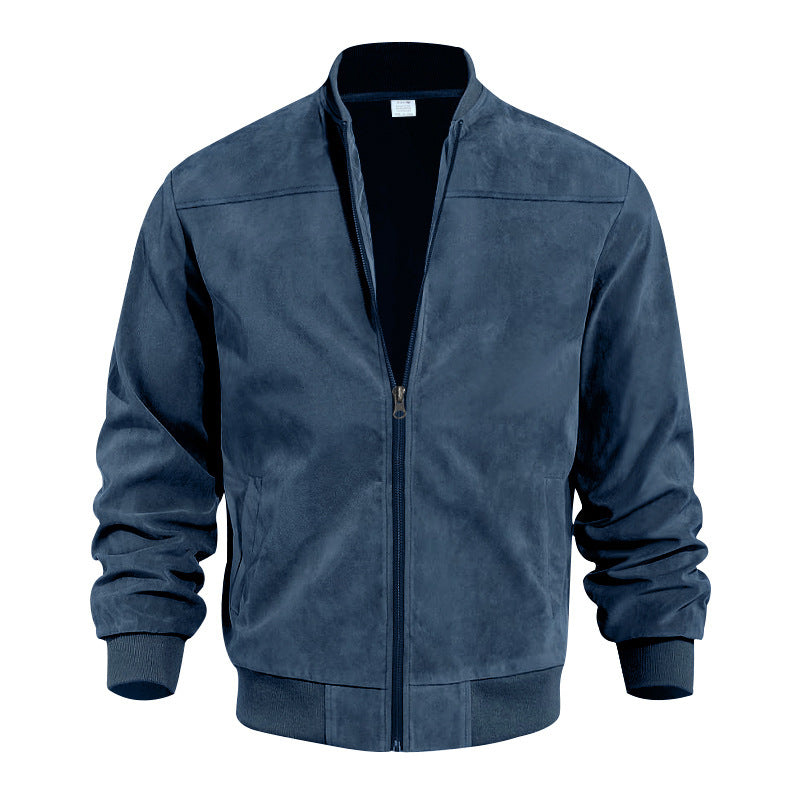 Arrivée des hommes Suede Fleece Zip Up Stand Collar Veste