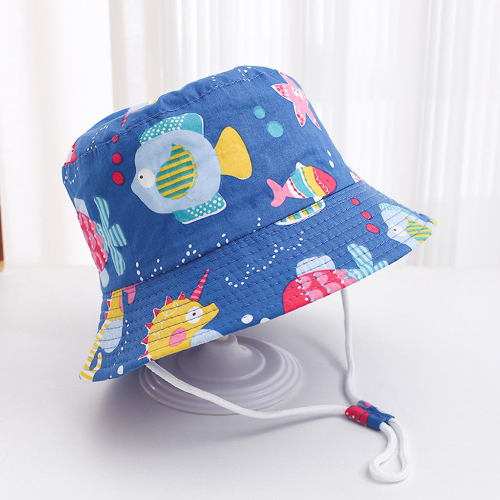 Imprimé Bucket Chapeau mignon voiture Dinosaur Summer Beach Pure Cotton Chapeau pêcheur pour bébés