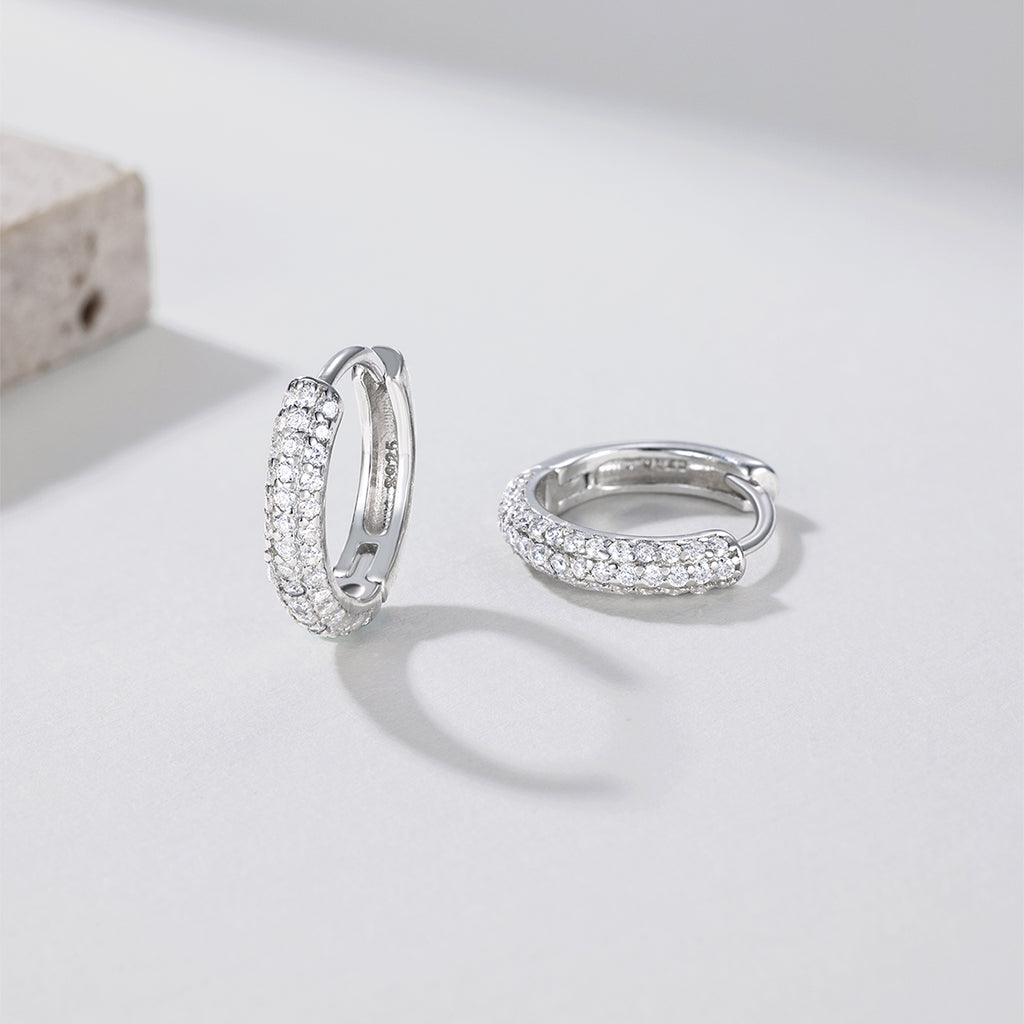 S925 Boucles d'oreilles en argent sterling Pave Huggie Hoop