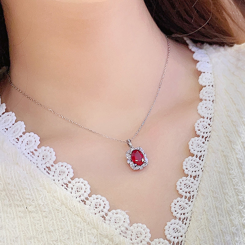S925 Argent 3.9g Collier Ruby créé en laboratoire