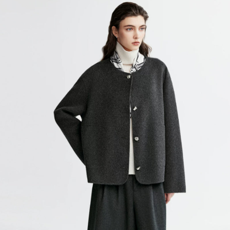 Manteau de laine à col d'équipage court en cachemire
