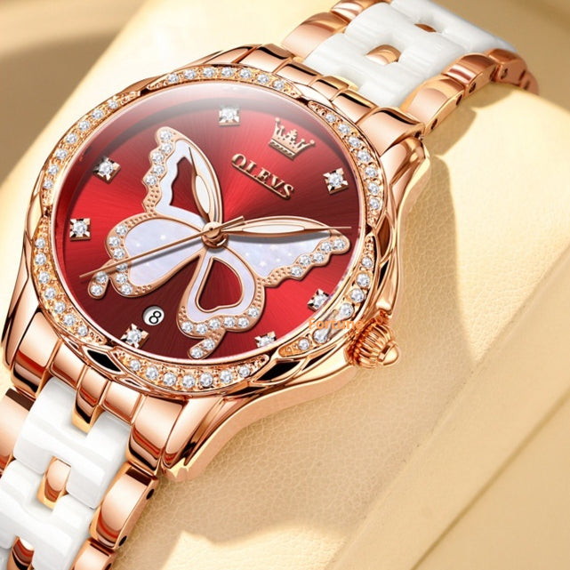 Montre Quartz en céramique résistante à l'eau lumineuse pour femmes