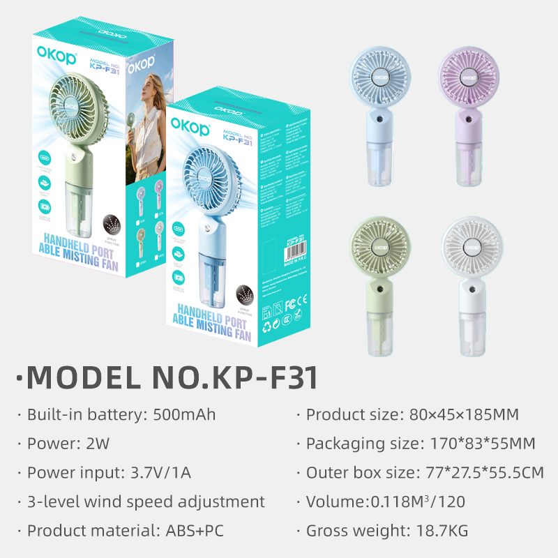 KP-F31 Eventail à main pour malentendants Mini ventilateur USB portable pour les étudiants à l'extérieur