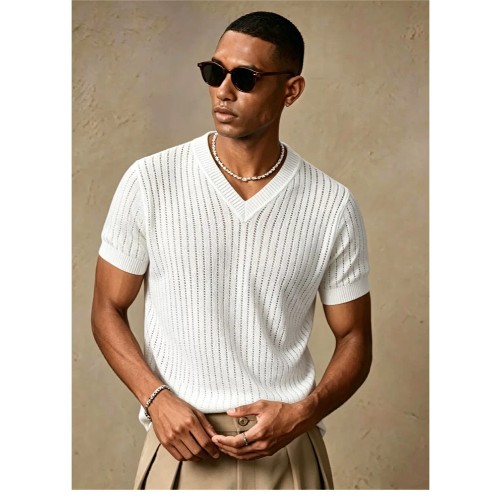 Hommes Cou V-Neck à manches courtes tricoté haut occasionnel