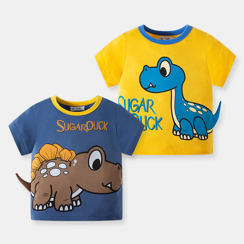 Caricature T-shirt en trois dimensions Dinosaur Boys Caricature coréenne d'été