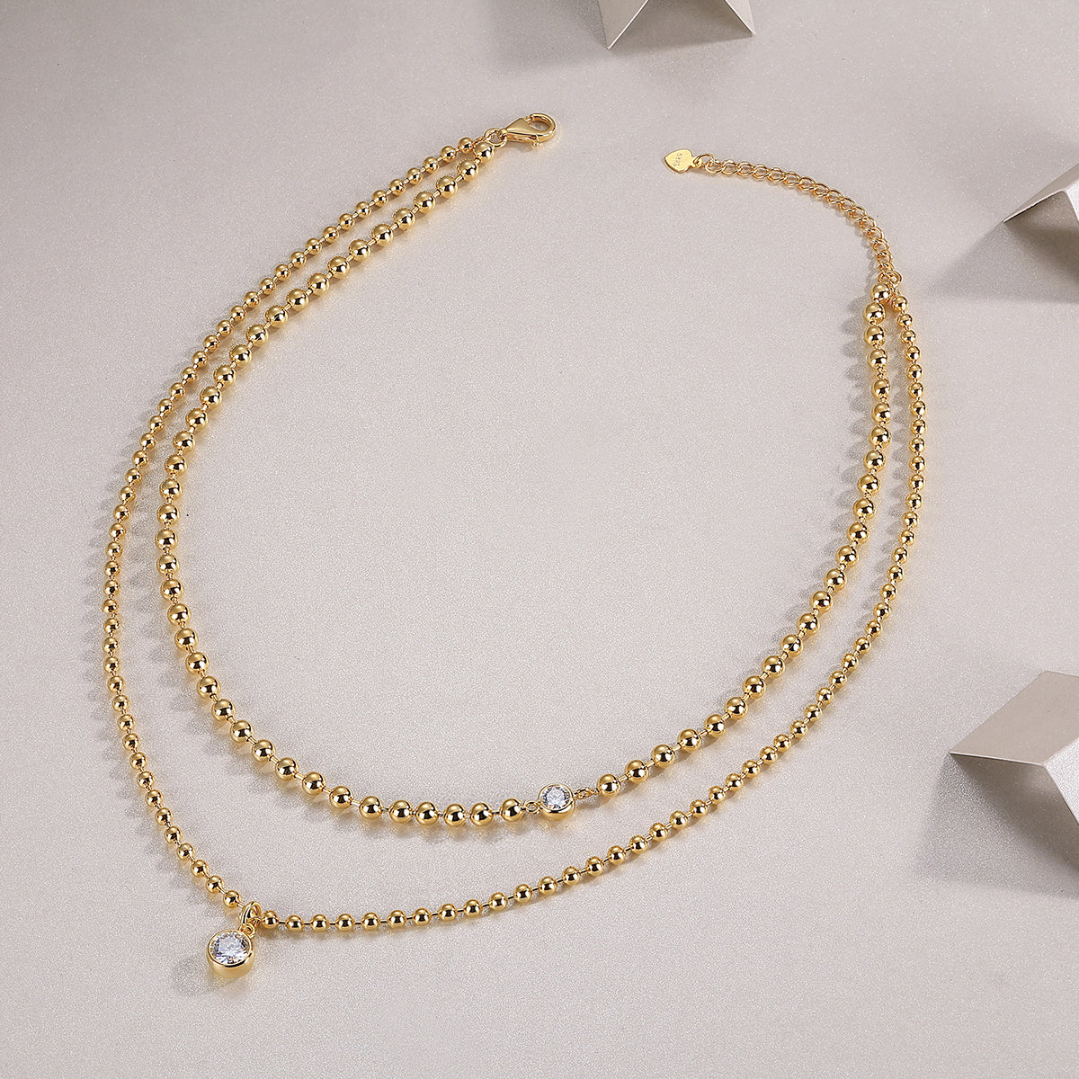 S925 Collier plaqué or argenté et stratifié