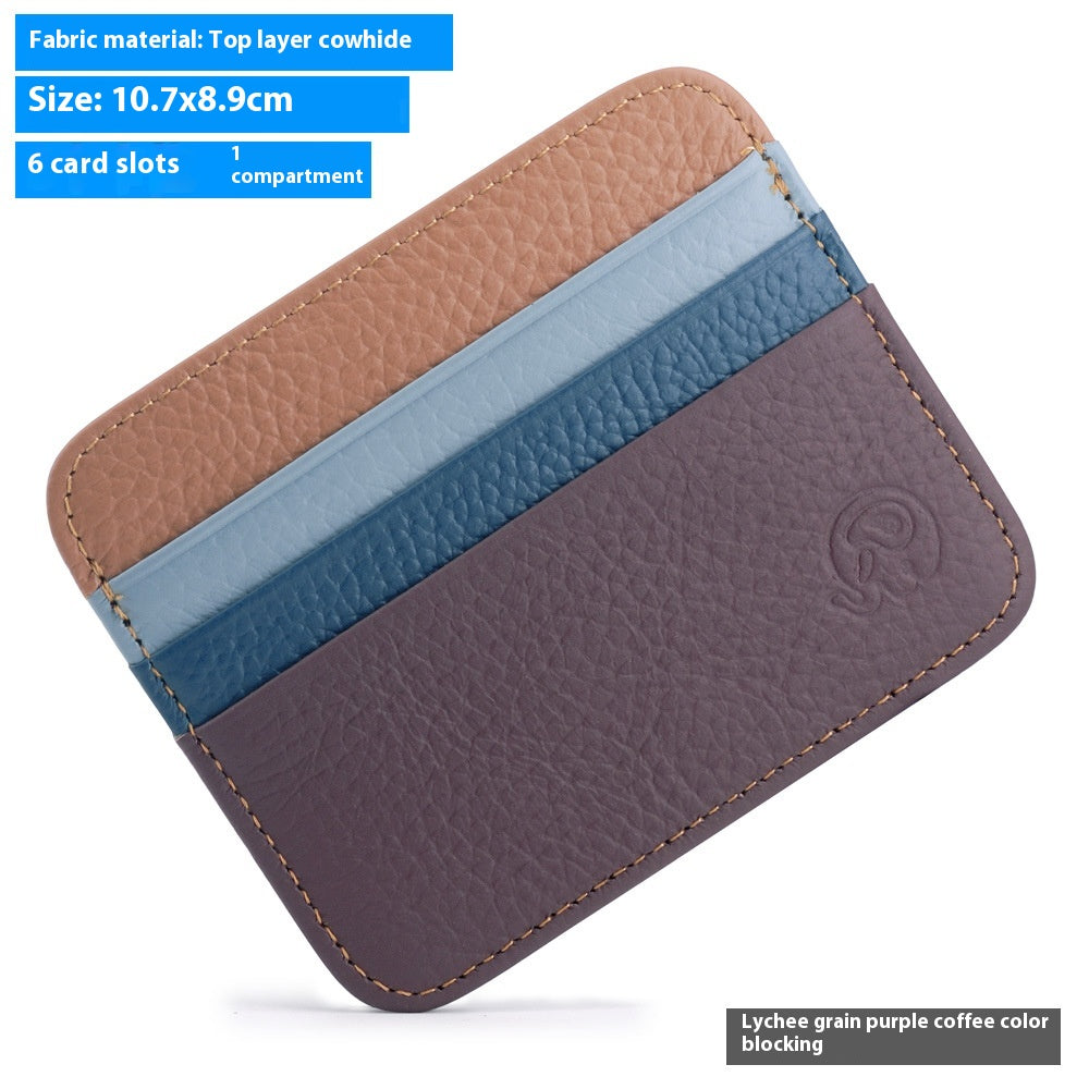 Petit éléphant rond Premier calque Coin de vache Purse véritable support de carte en cuir
