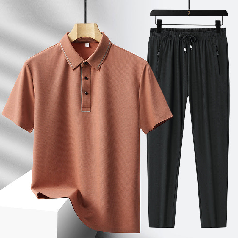Polo sans couture de luxe haut de gamme en soie de luxe pour hommes Pantalon sport de loisirs