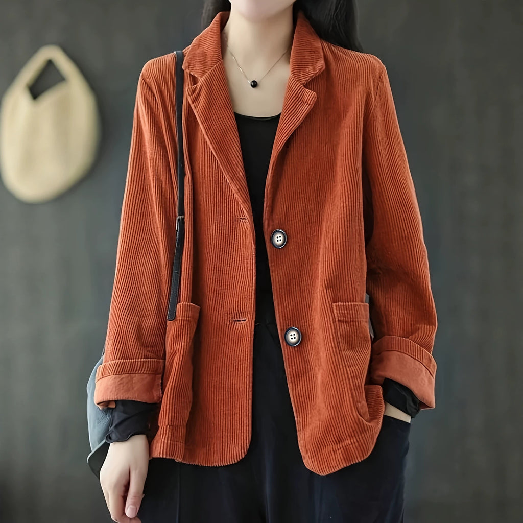 Femmes Corduroy Casual manches longues Bouton-Up Lapel Veste Coat