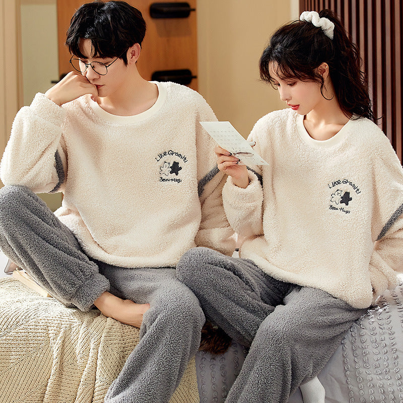 Couple's coral fleece velvet home pajamas