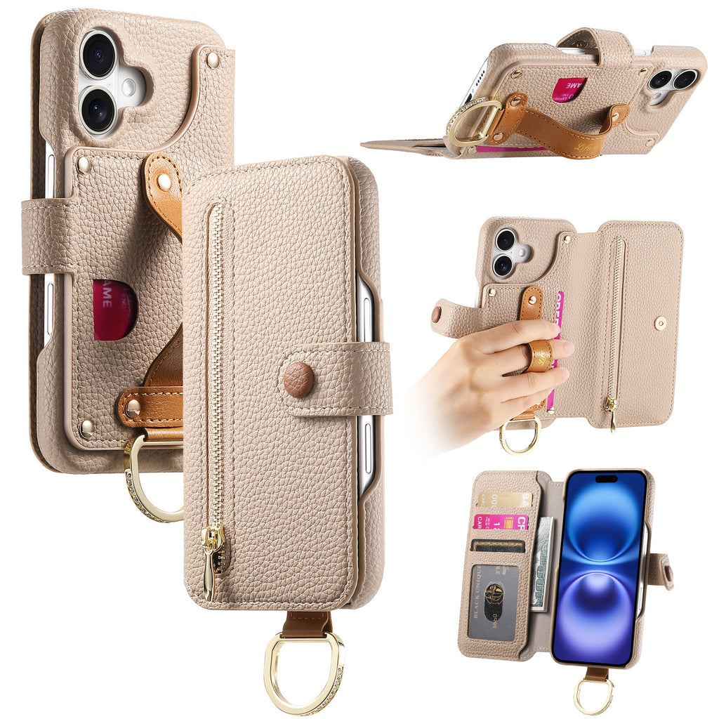 Litchi cuir de grain dos collant Flip téléphone en cuir Case