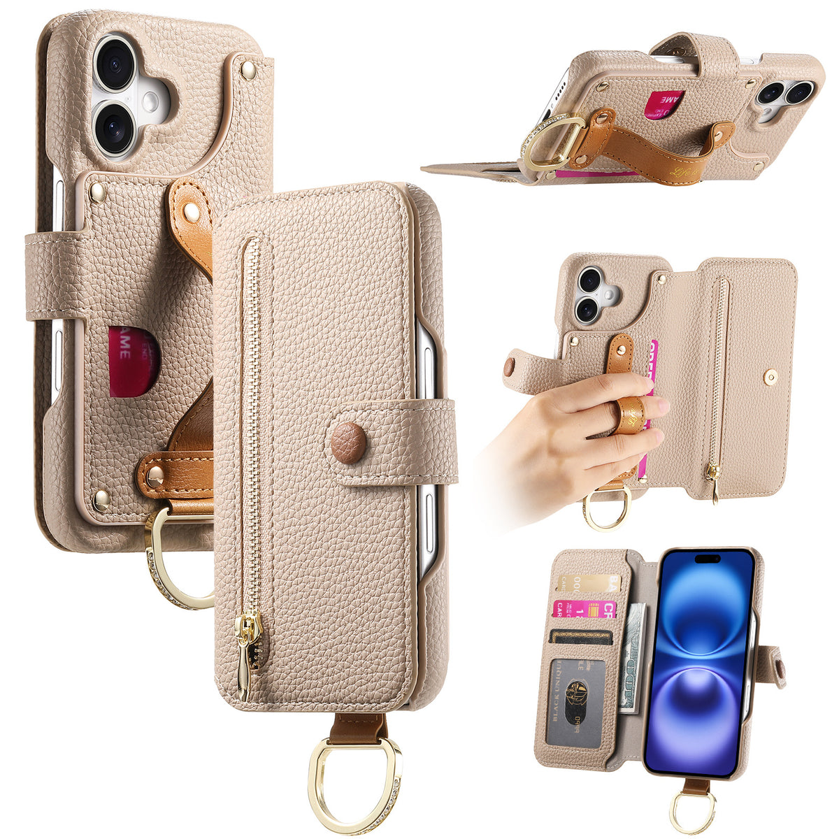 Litchi cuir de grain dos collant Flip téléphone en cuir Case