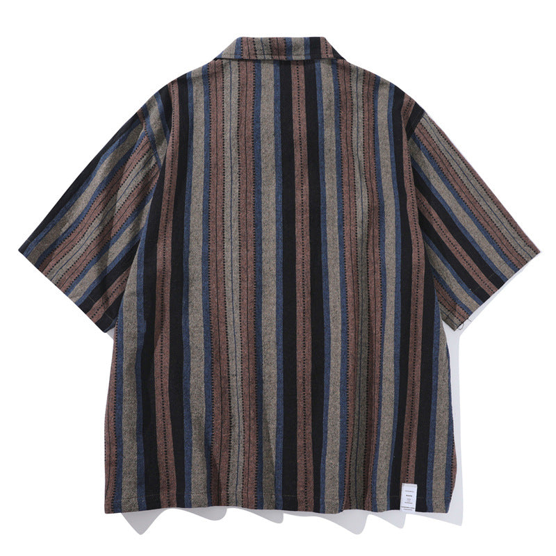 Chemise à manches courtes rayée style retro Amekaji