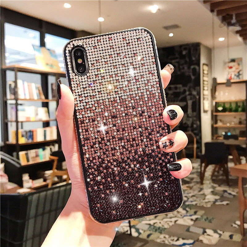 Gradient Edge Diamond Case Téléphone Starry Sky Strass