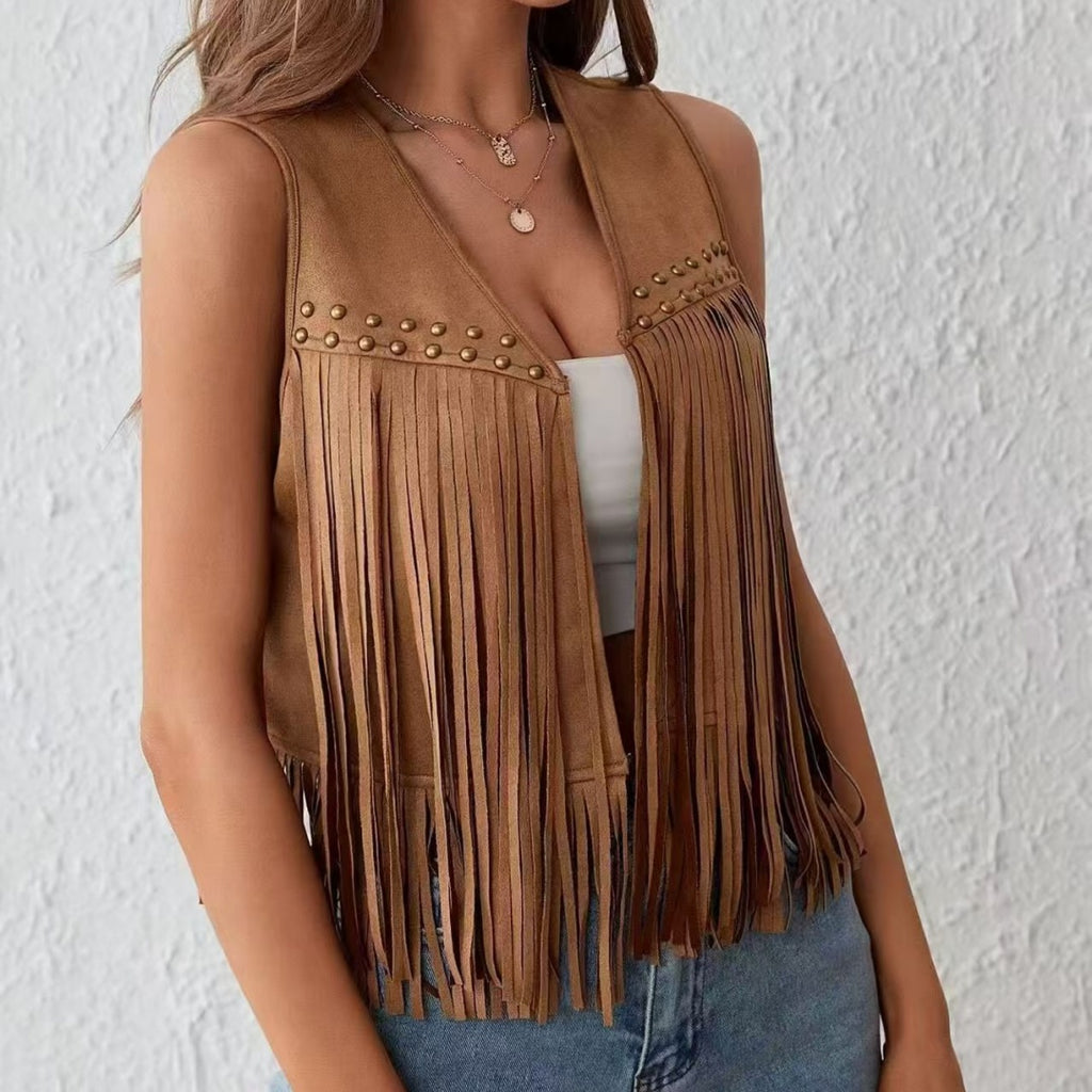 Design All-atch pour femmes Perled Sleeveless Tassel Vest