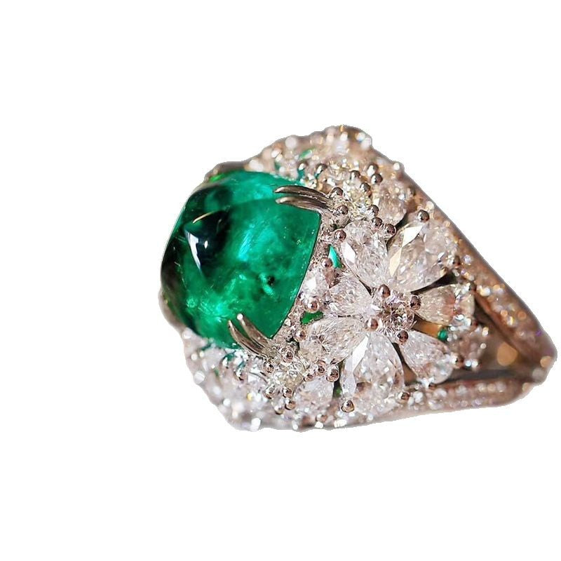 Huajie Amazon Vintage Anneau Classique Grand-mère Vert Zircon Anneau Anniversaire de mariage Celeb