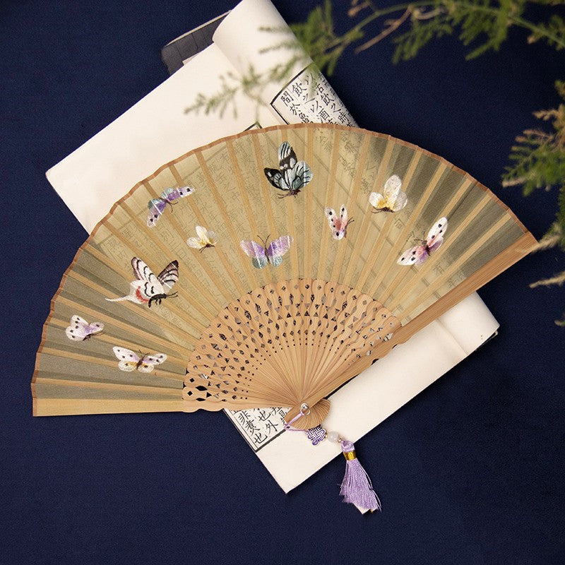 Brodé Hanfu Brodé Tuan Fan Portable pliant Été Silk Su Brodé Fan