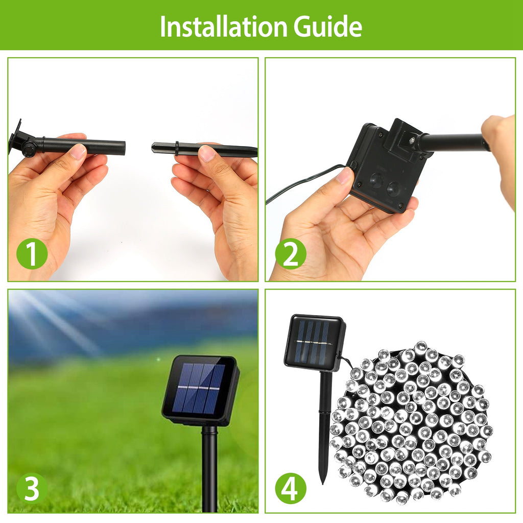 1Pc Solar String Lights LED Solar Power Fairy String Light 12M 8 Mode d'éclairage Cool Light
