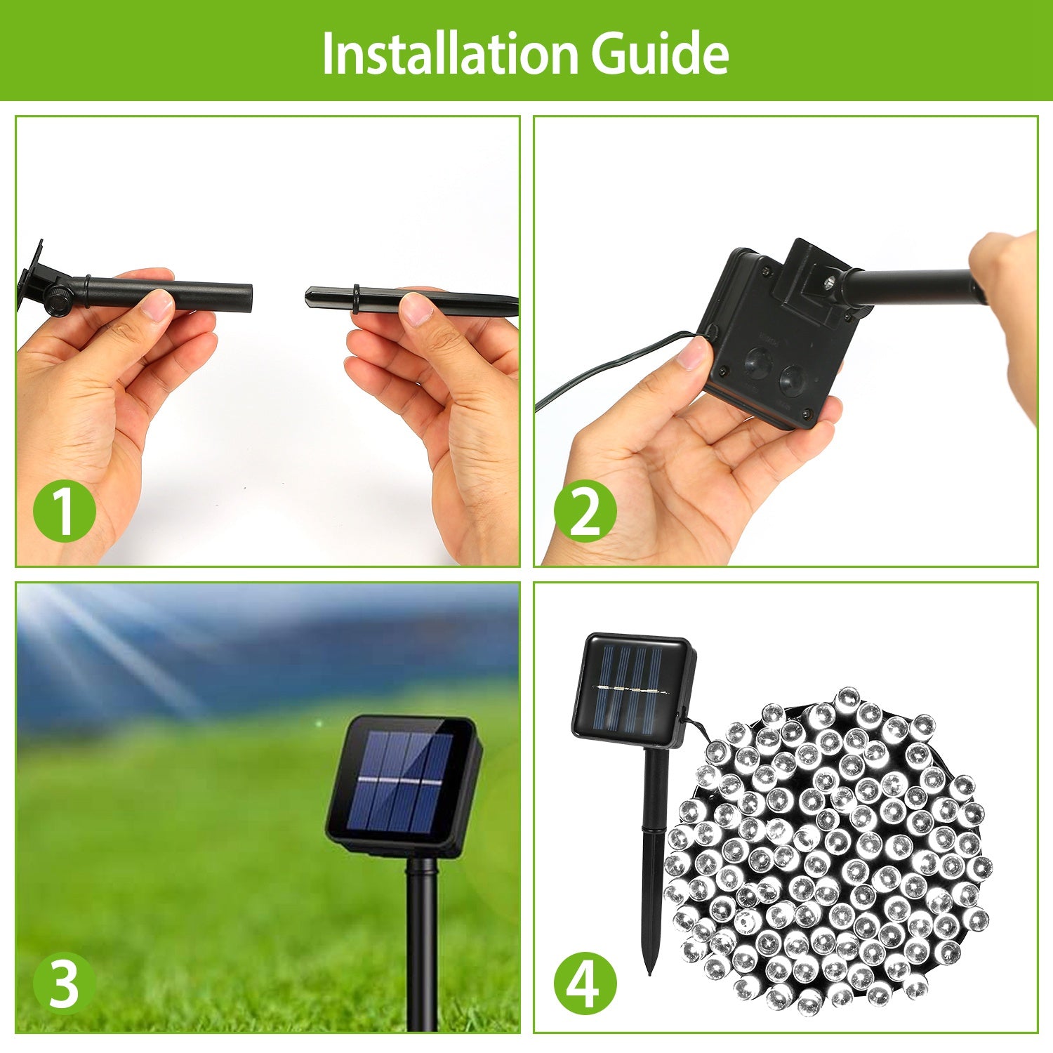 1Pc Solar String Lights LED Solar Power Fairy String Light 12M 8 Mode d'éclairage Cool Light