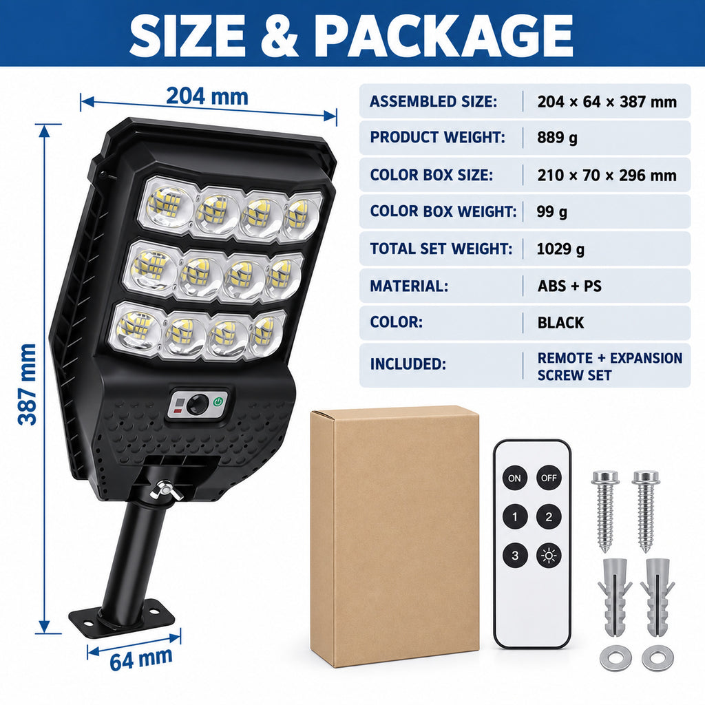 Solar Powered Motion Sensor Outdoor Light W7208 3 Noir pour Garden Yard Street Wall LED