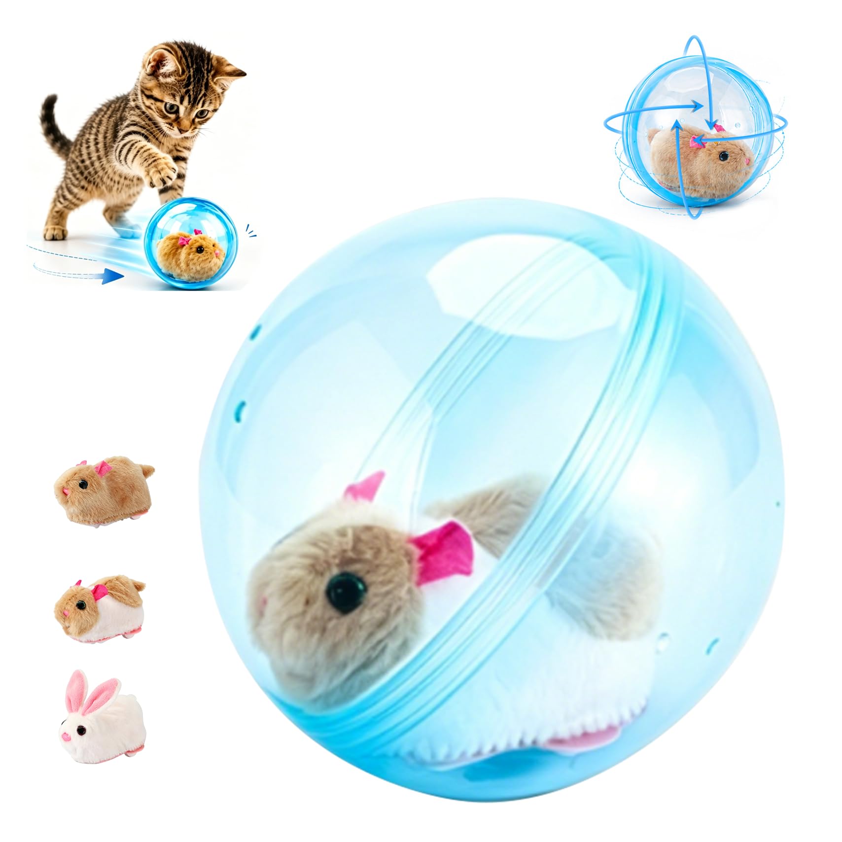Ballon de chat interactif auto-roulant Réaliste Animal en mouvement automatique Rolli de chat