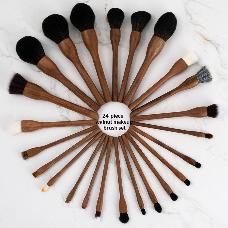 H Set Brosse Vintage Brosse de maquillage en noyer noir doux