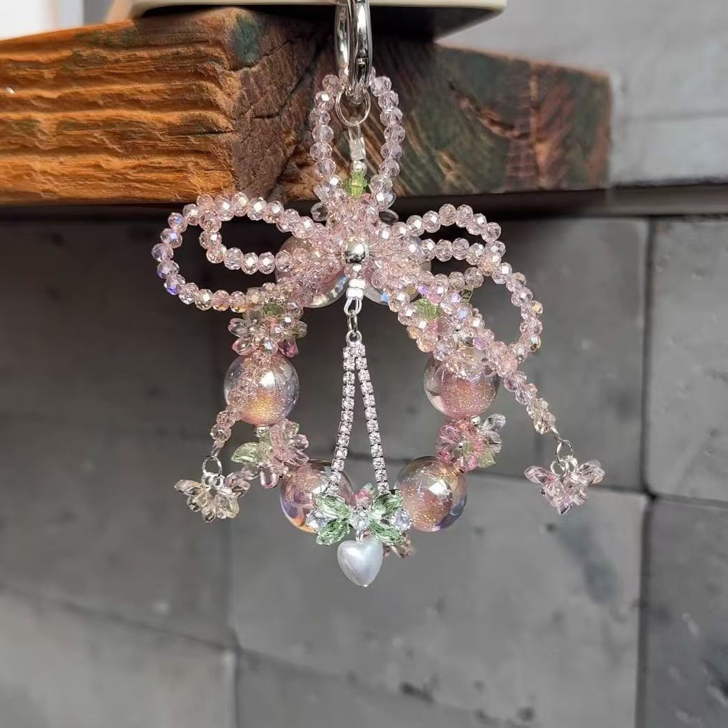 Sweet Beaded Bow Phone Charm Keychain