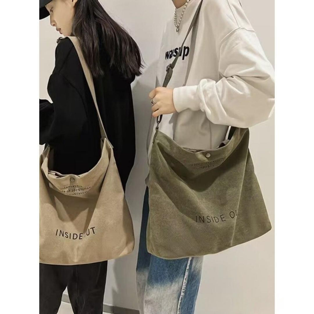 Toile épaisse Grande Capacité Sac à bandoulière léger Sac à toile rétro Diagonal - Vert O